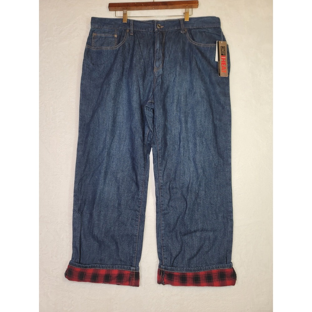 32 Degrees Heat Mens Flannel Lined Jeans 40x30 Blue Denim Plaid Heritage Winter